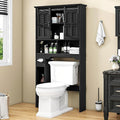 Vabches Farmhouse Over The Toilet Cabinet with Sliding Doors, Home Space-Saving Toilet Rack with Toilet Paper Holder Stand and Open Storage Shelf, for Restroom, Bathroom, Laundry.Pure Black