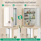 24 x 32 Medicine Cabinet Mirror, Mount or Recessed Bathroom Mirror with Storage, Aluminum Framed Medicine Cabinet with Adjustable Shelves for Bathroom Vanity Modern Farmhouse