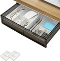 Large Under Desk Table Drawer Storage Organizer, Slide Out Drawer with 2 Desk Divider,Pencil Storage Self-Adhesive Tray Under Table (L/Clear Black+White)