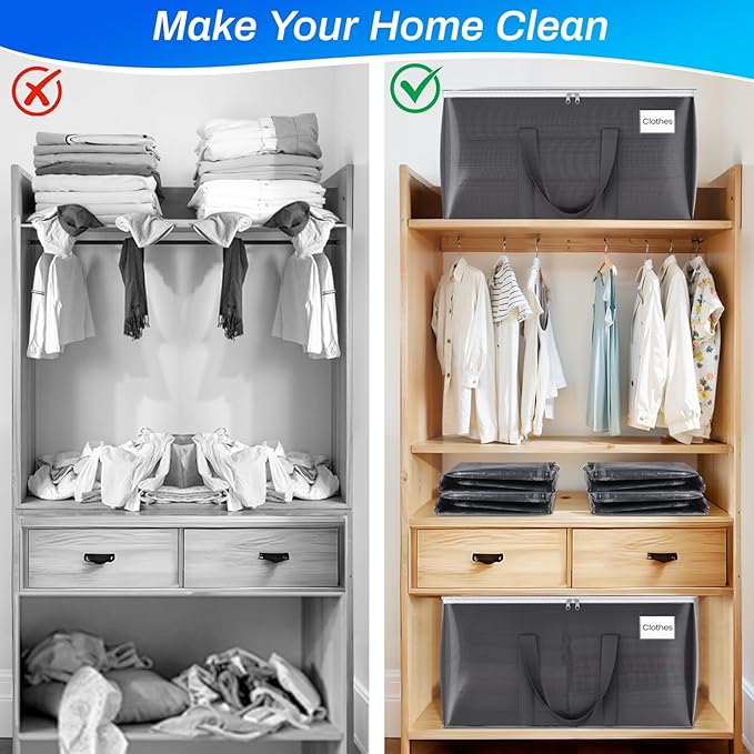 8 Pack Moving Bags Heavy Duty, Moving Boxes, Storage Bags with Zipper & Handles & Tag for College & Dorm Moving Supplies Grey Laundry Hamper Bag, Foldable Space-saving Totes (93L, Grey)