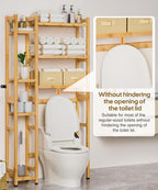 Homde Over The Toilet Storage with Basket and Drawer, Bamboo Bathroom Organizer with Adjustable Shelf & Waterproof Feet Pad, Space Saver Rack for Restroom, Laundry,Natural
