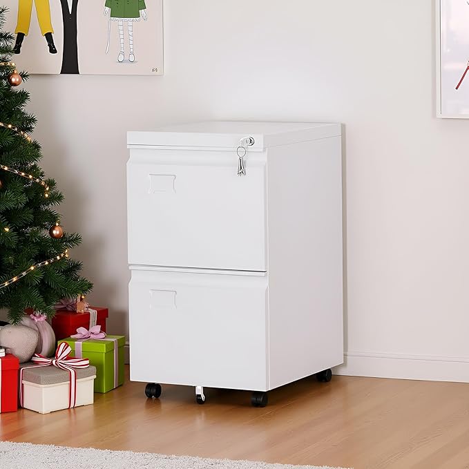 SUXXAN 2 Drawers Mobile File Cabinet, Metal Under Desk Cabinet with Lock, for Office Home, Legal/Letter Size, W14.57”x D17.36”x H25.79”, Assembly Required