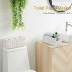 Vagusicc Wicker Storage Basket, Set of 2 Hand-Woven Paper Rope Wicker Basket, Small Storage Baskets for Organizing Toilet Paper Basket, Foldable Large Cube Storage Organizer Bins for Shelves (White)