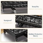 Consuemst Sponge Holder for Kitchen Sink - Auto Draining Sink Caddy Organizer with Detachable Rack, High Brush Holder, Kitchen Countertop Storage Accessories, Black