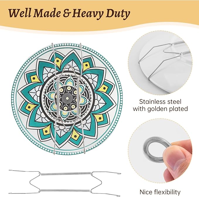 4 Pack Plate Hangers for Wall, Suitable for 8-10 inch Art Plate, Stainless Steel Invisible Heavy-Duty Wire Plate Holder with Wall Hooks, Display Hanger for Decorative Plates/Dishes/Platters(Silver)