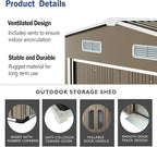 ALAULM 10'x8' Outdoor Storage Shed Outdoor Galvanized Metal Tool Shed with Vents & Sliding Door, Waterproof Garden Shed for Patio,Lawn,Backyard to Store Bikes,Tools-Brown