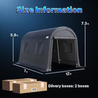 ADVANCE OUTDOOR 7x12 ft Shelter Storage Shed Steel Metal Round Peak Roof Portable Garage Carport for Motorcycle, Boat, or Garden Tools with 2 Roll up Doors & Vents, Gray