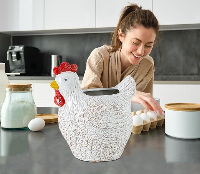 Hen Kitchen Utensil Holder For Countertop Ceramic Utensil Crock For Kitchen Counter Chicken Decorative Farmhouse Organizer Crock For Forks Spoons Cooking Utensils Countertop Storage Container