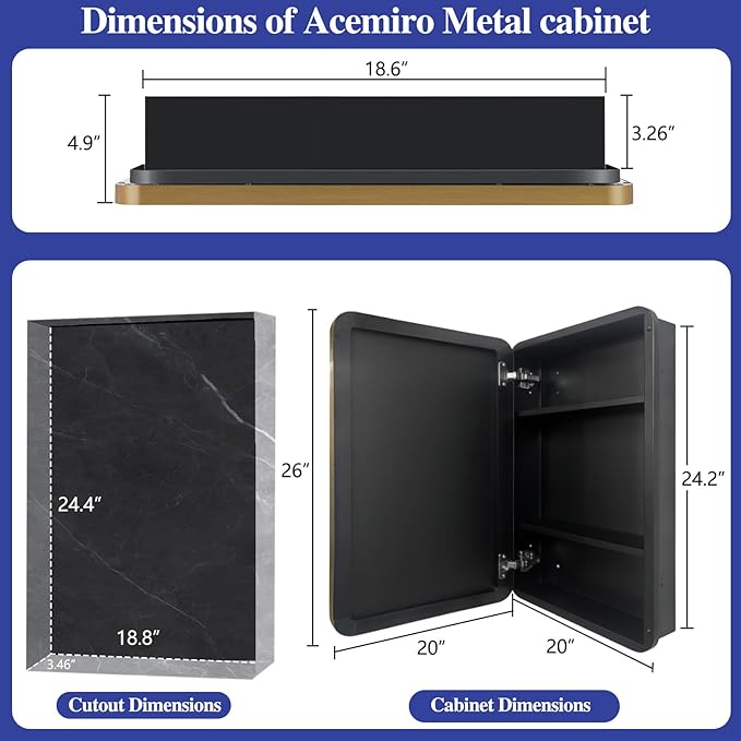 20" x 26" Bathroom Medicine Cabinet with Mirror Door, Brush Gold Stainless Steel Frame, Recessed or Surface Mounted,Storage Cabinet with Adjustable Metal Shelves,Upgraded Version