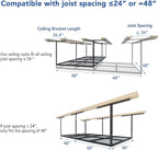 FLEXIMOUNTS 4x8 Overhead Garage Storage Rack, Adjustable Organization System, Heavy-Duty Metal Ceiling Racks, 2 Pack, Hammertone, Classic Series