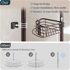 Consumest Corner Shower Caddy Tension Pole - Rustproof Shower Shelves with Towel Bar & Soap Holder, Adjustable Bath Organizer for Bathroom Storage, 27.6-108.3 inch, Bronze