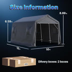 ADVANCE OUTDOOR 10X15 ft Garage Shelter Steel Metal Peak Roof Portable Storage Shed Carport for Motorcycle Boat, or Garden Tools with 2 Roll up Doors & Vents, Gray