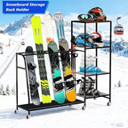 Heavy-Duty Freestanding Snowboard Rack & Snowboard Storage Rack with Wheels – Holds 4 Pairs of Skis, 3 Snowboards, Boots, Poles, Helmets & More Ski Sports Equipment – Ideal for Garage, Basement, Shed