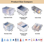 TIGARI Wardrobe Clothes Organizer, Drawer Organizers for Clothing, Closet Storage Organizer, Dresser Drawer Organizers for Thin Jeans, Trousers, T-shirts, Skirts (Gray,3 Pcs Large)