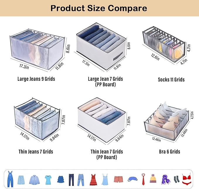 TIGARI Sock Wardrobe Clothes Organizer, Sock Organizer Drawer Divider, Foldable Drawer Compartment Storage for Socks (Gray)