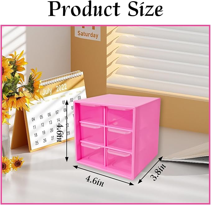 Small Drawer Organizer for Desk, 4.7" x 4.7" x 3.8" Small Desktop Organizer with 6 Drawers, Plastic Storage Box for Office, Classroom, Craft and Home Organization