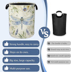 Vintage Dragonfly Laundry Basket,Foldable Waterproof Oxford Cloth Tote Bag Flower Plant Vintage Laundry Hamper with Handles,20.8"x16" Clothes Storage Bucket Organizer for Laundry Room Bathroom Bedroom