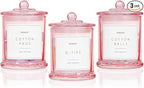 3 Pack Qtip Holder Dispenser, 16oz Bathroom Organizer and Storage Canisters, glass vanity organizer with lid - Home Decor, Room Decor Aesthetic (Pink)