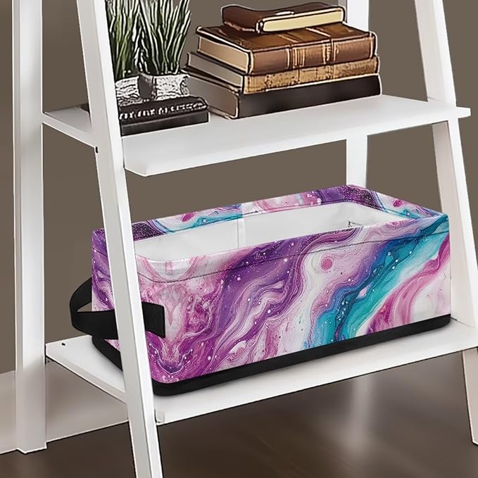 Small Storage Bins Multi-purpose Bathroom Organizer Basket Collapsible Toilet Paper Basket Space-saving Lightweight Fabric Home Storage Containers, Violet Teal Marble