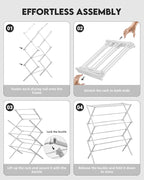 3-Tier Metal Folding Clothes Drying Rack, Laundry Drying Rack Clothing | Collapsible Dryer Racks for Laundry | Indoor & Outdoor, White