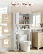 VASAGLE Over The Toilet Storage Shelf, Bathroom Storage Cabinet, Adjustable Shelves, Toilet Paper Holder, Space-Saving, Modern, 7.9 x 31.1 x 66.9 Inches, Cloud White UBTS018WH01S