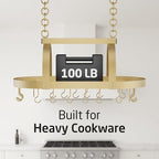 KES Gold 34 Inch Hanging Pot Rack, 100 LBS Capacity Heavy Duty Oval Pot and Pan Hanging Rack Ceiling Mount, Pot Pan Hangers Organizer for Kitchen Island with 20 Hooks (For 16" and 24" Joist)