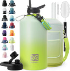 1 Gallon Insulated Water Bottle | Upgraded Thickened Stainless Steel Metal Portable Sports Large Water Jug for Gym and Hiking with Carrier Bag, Handle Strap | BPA-Free 128 oz