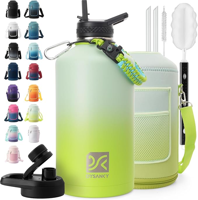 1 Gallon Insulated Water Bottle | Upgraded Thickened Stainless Steel Metal Portable Sports Large Water Jug for Gym and Hiking with Carrier Bag, Handle Strap | BPA-Free 128 oz