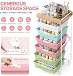 6 Drawer Rolling Cart for Craft Storage,Utility Drawer Organizer with Handle and Wooden Top,Storage on wheels for Office, Classroom,Laundry,Garage,Snack,Art Supply,Colorful