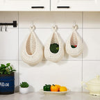 Honeydak Boho Decor Hanging Wall Baskets for Kitchen 3 Pack Teardrop Baskets with Hooks Storage Fruit Onion Vegetable Potato for Home 3 Sizes(White,Teardrop,Cotton Rope)