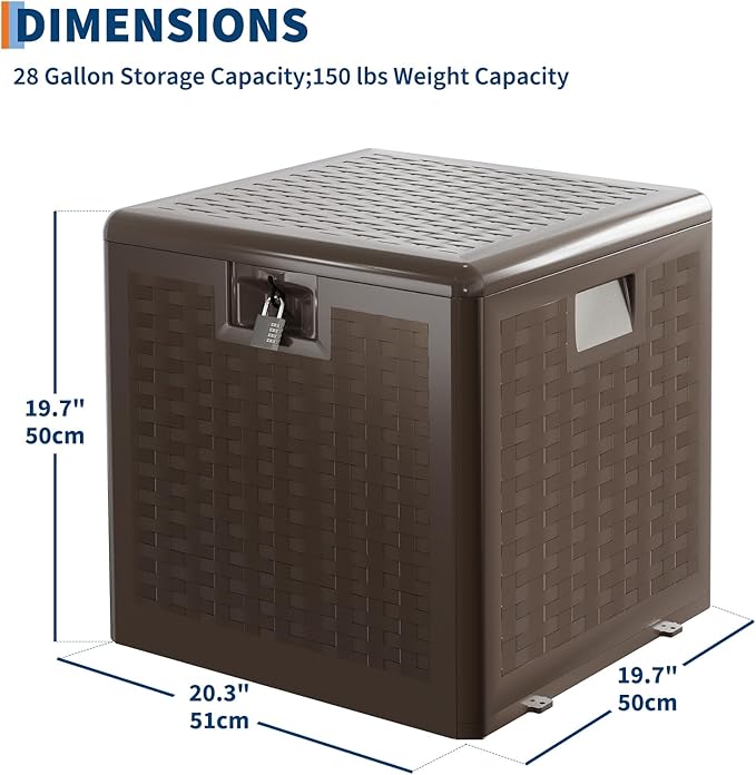 Garvee 28 gal Outdoor Storage Box with Lid, Weather-Resistant Plastic Deck Box, Lockable Outdoor Storage Bin for Patio Furniture, Gardening Tools and Accessories, Brown