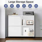 Metal 2 Drawer File Cabinet with Side Hook, Lockable Lateral Filing Cabinet for Letter/A4/Legal Size Files,Rolling Printer Stand with Adjustable Shelf & Lockable Wheelss for Home Office(White)