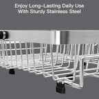 MAJALiS Over The Sink Dish Drying Rack for Small Kitchen Counter Space Saving, Expandable Stainless Steel Compact RV Plate Drain Strainer in Silver Wire Metal with Hanging Adjustable Utensil Holder