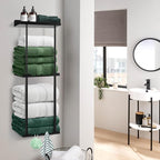 Hommtina Wall-Mounted Towel Rack & Holder - Rust-Resistant Bathroom Organizer with No Drill Installation, Space-Saving Design for Kitchen, Laundry Room (Black)