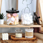 SheeChung 3-Pack Plastic Apothecary Jars with Bronze Metal Lids - Large 50oz, 25oz & 15oz Clear Acrylic Storage Set - Shatterproof Bathroom Vanity & Kitchen Organizer - Modern Farmhouse Rustic Decor