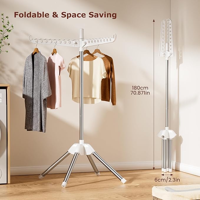 Abiglifty Rotatable and Foldable Clothes Drying Rack, Space Saving Free Standing Laundry Drying Rack for Indoor, Balcony, 1 Layer