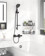 Corner Shower Caddy - 2 Pack, Adhesive Shower Organizers, Rustproof Stainless Steel Shower Shelves with 8 Hooks, No Drilling Bathroom Organizers and Storage Racks, Space-Saving, Black, Medium