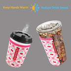 Reusable Neoprene Insulator Sleeve for Iced Coffee & Cold Soda, Coffee Sleeves for Iced & Hot Drinks, Cold Beverage Cooler Compatible with Starbucks, Dunkin (Cherry World, Medium: 22-24oz)