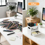 Pencil Holder with 1 Drawer, Multi-Functional Pen Holder for Desk, Desk Organizers and Accessories with 2 Compartments, Desktop Organizer for Office Home Art Supplies(White)