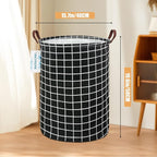 LANGYASHAN Laundry Basket Canvas Fabric Collapsible Organizer Basket for Storage Bin Toy Bins Gift Baskets Bedroom Clothes Children Nursery Hamper (Black Grid)
