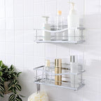 KINCMAX Iron Shower Caddies - Self Adhesive Bathroom Shelves for Showers - Wall Organizer Shampoo Holder Shelf - Peel and Stick On Caddy Bath Tub Rack - Pack of 2 Holders - Silver
