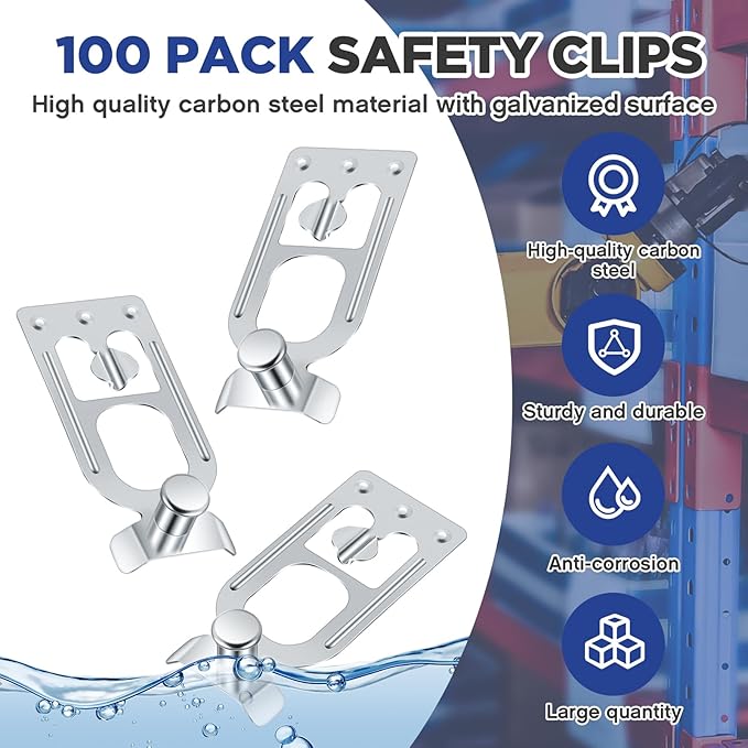Zonon 100 Pcs Teardrop Pallet Rack Safety Clip Warehouse Storage Pallet Racking Beam Safety Clip Safety Steel Pallet Rack Clip Connector Cross Beam Locker for Shelf Garage