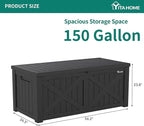 YITAHOME 150 Gallon Large Outdoor Storage Box with X-Shaped Front, Waterproof Resin Deck Box Cushion Storage Bench for Patio, Pool Supplies, Garden Tools - Lockable, Black