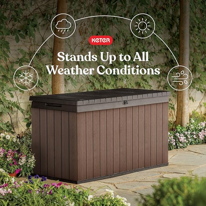 Keter Darwin 150 Gallon Resin Large Deck Box - Organization and Storage for Patio Furniture, Outdoor Cushions, Garden Tools and Pool Gear