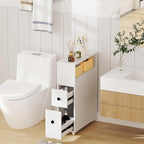Giantex Small Bathroom Storage Cabinet - Slim Organizer with Wheels, 2 Drawers, 2 Baskets, Brush Holder, Over The Toilet Storage for Skinny Corner, Narrow Spaces