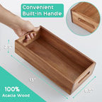 ALELION Acacia Wood Bathroom Storage Basket for Organizing - Toilet Paper Basket with Handle for Back of Toilet Tank Top Topper - Small Narrow Baskets for Kitchen Pantry Garage Laundry Room Storage