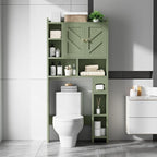 Meilocar Over the Toilet Storage Cabinet, 64.6" Tall Bathroom Storage Cabinets with Toilet Paper Holder & Adjustable Shelf, Freestanding Wood Cabinet for Bathroom, Green