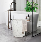 19.7 Inch Round Laundry Clothes Hamper Laundry Basket with Handles,Storage Organizer Bins Laundry Gift Basket for Room, Bedroom Decor (Grey Star)