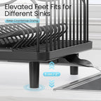 Stainless Steel Dish Drying Rack - Large Capacity Dish Rack for Kitchen Counter with Drain Board, Rustproof Dish Drainer with Drain Spout, Utensil Holder & Glass Holder, Dinnerware Organizer, Black