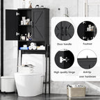 Over The Toilet Storage Cabinet with 2-Door Design Bathroom Organizers and Storage with Anti-Tip Device Over Toilet Organizer with Shelves for Bathroom,Restroom,Laundry Black